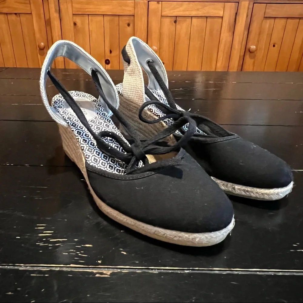 ⭐️ Lands' End Women's Cara Mid Wedge Halter Espadrille Black size 7